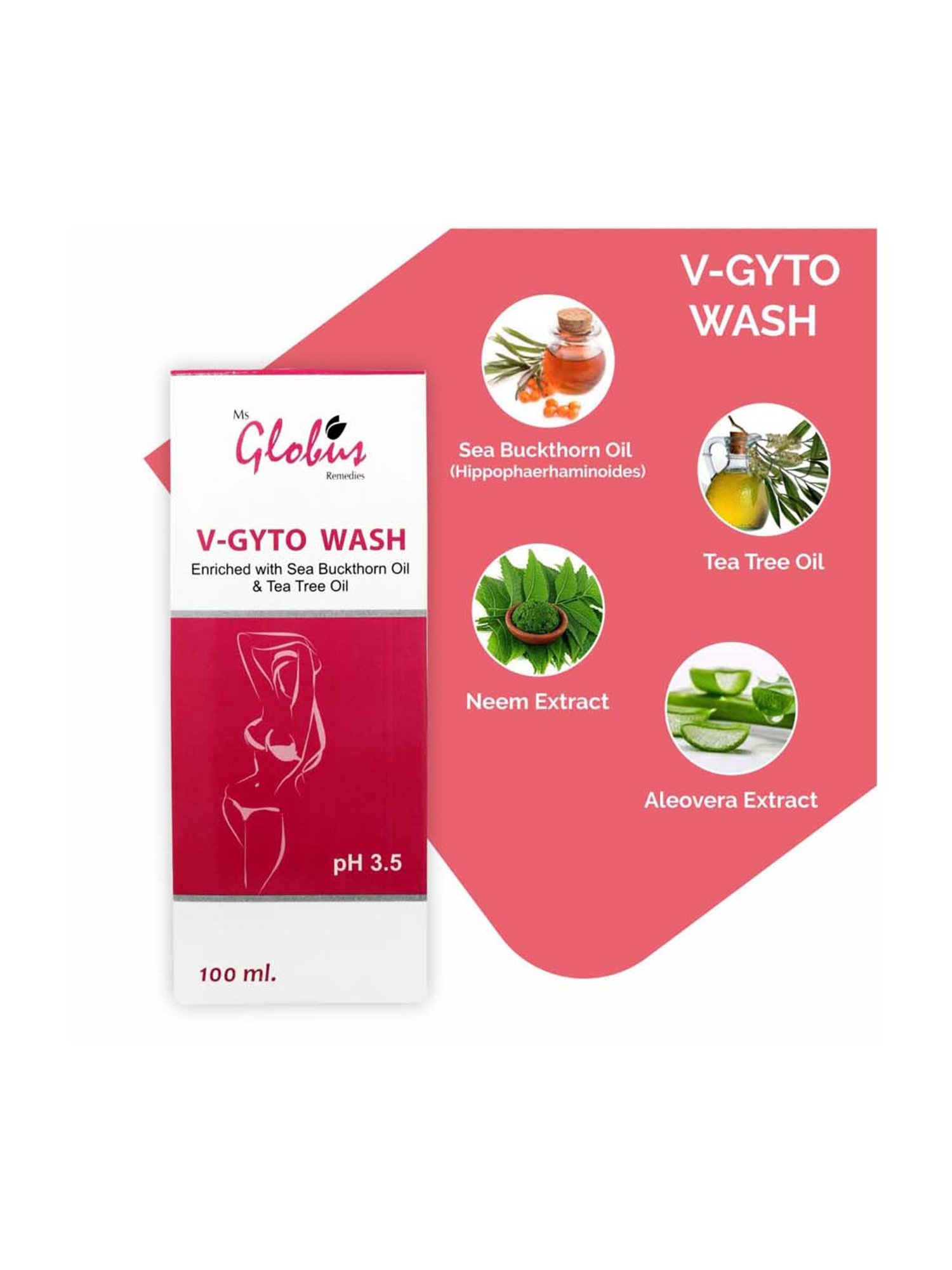 Globus Naturals V-Gyto Wash Enriched with Sea Buckthorn Oil & Tea Tree Oil - 100 ml