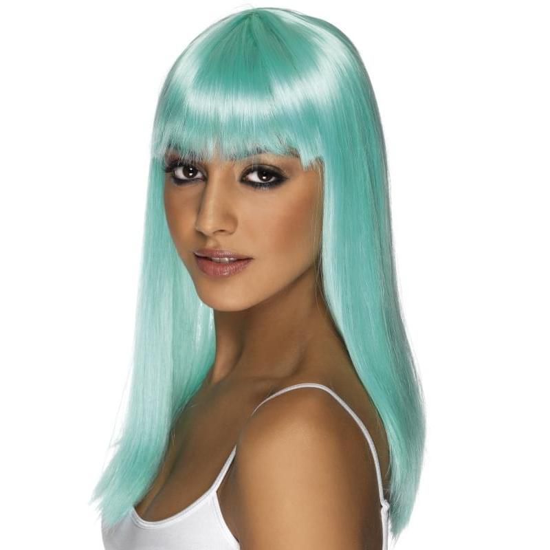 Smiffys Long Straight Neon Aqua Glamourama 80's Punk Rock Adult Costume Wig