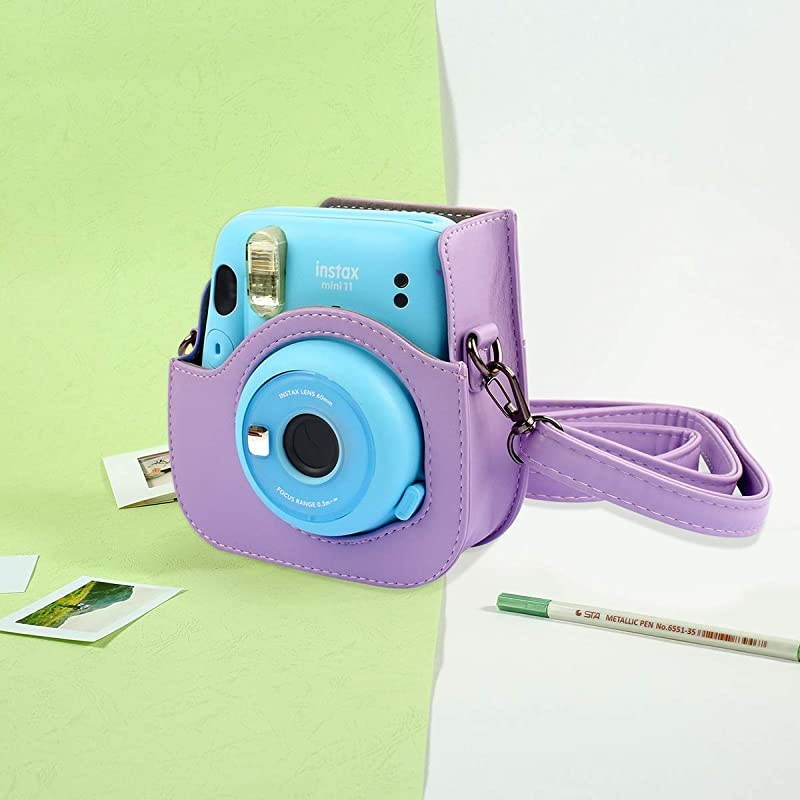 Portable Case Compatible with Fujifilm Instax Mini 11 Instant Camera with Accessories Pocket and Adjustable Strap. (Lilac Purple)