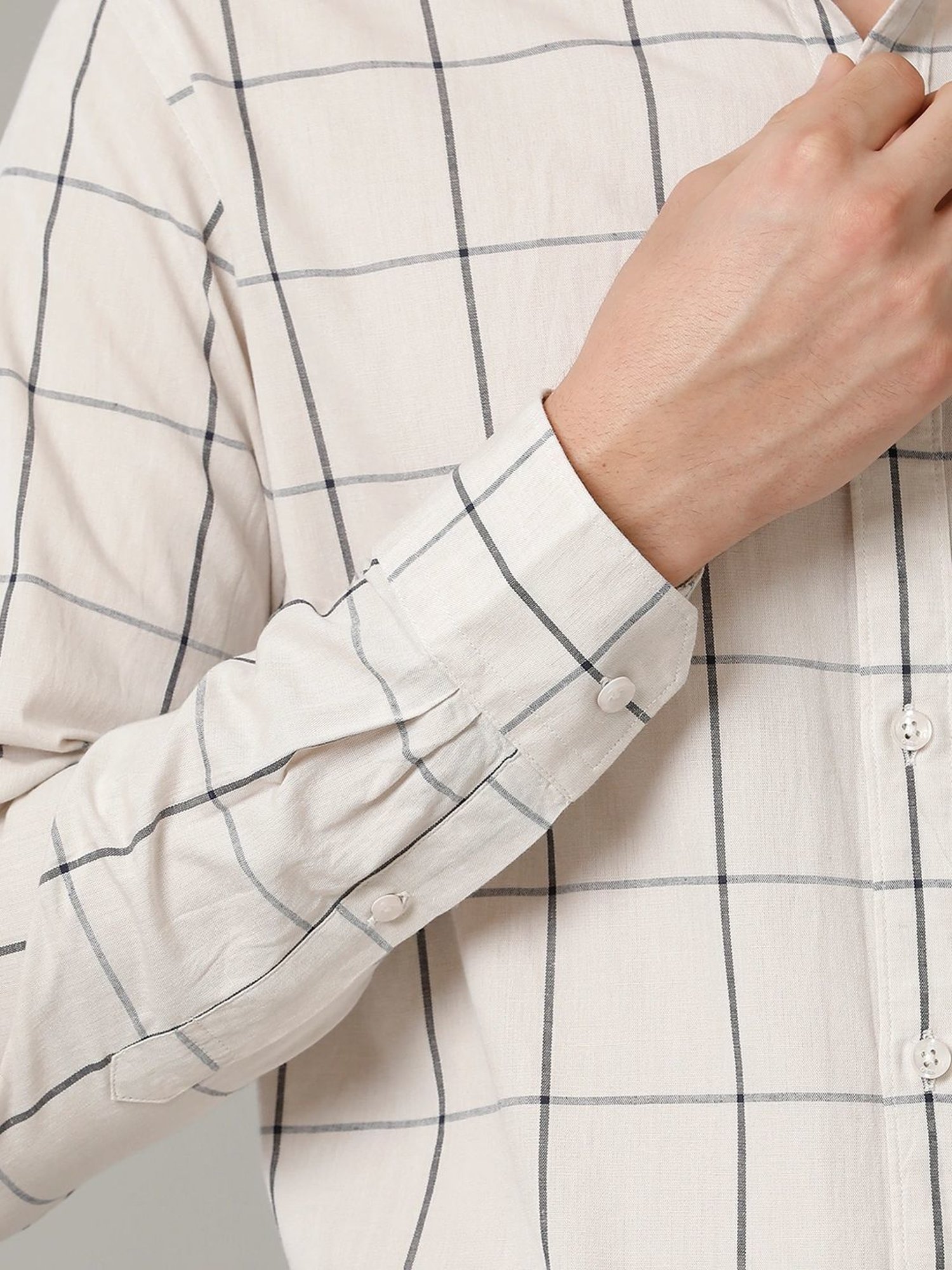 Cavallo By Linen Club Natural Linen Contemporary Fit Checks Shirt