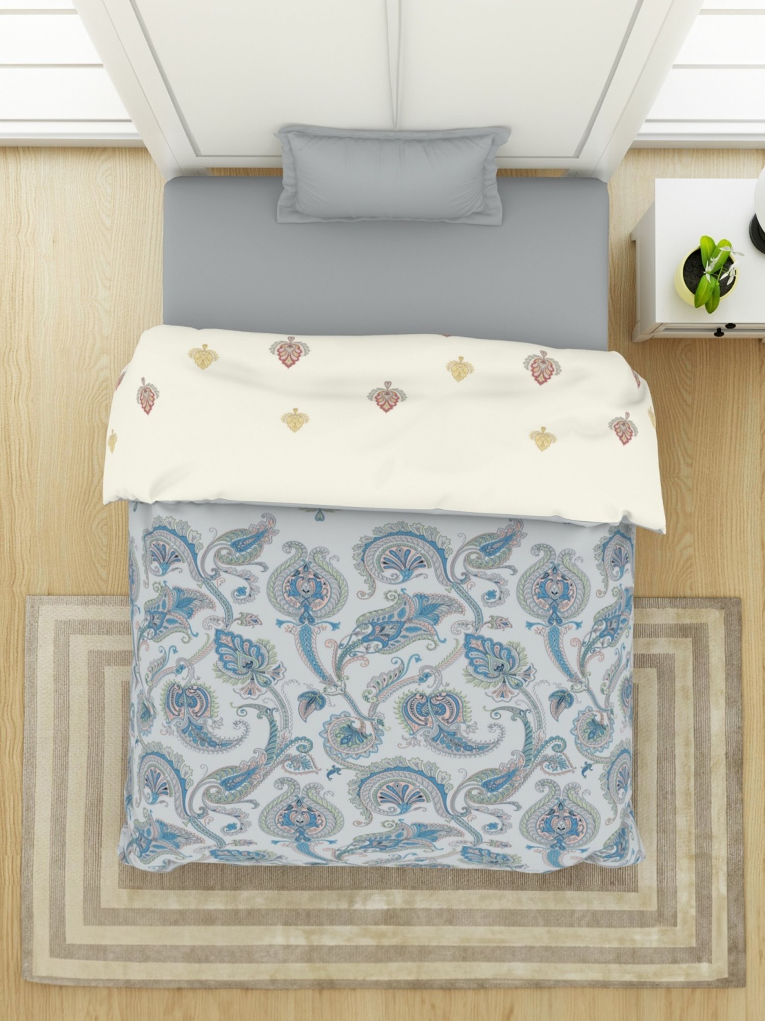 Spaces Bohemia Brilliant White Cotton 144 TC Single Bed Quilt