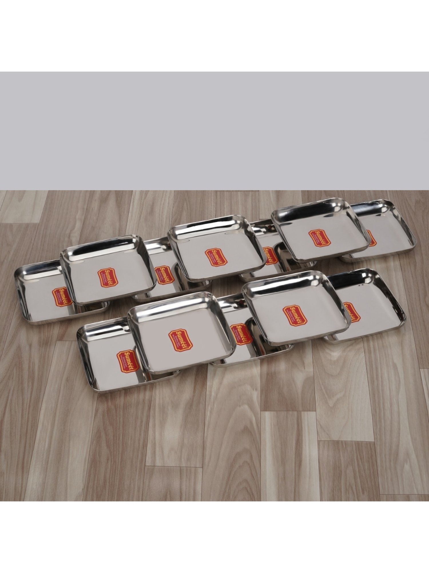 Sumeet S.S. Small Square Shape Plate/Dessert Plate/Halwa Plate Set of 12pcs, 12.5cm dia, Silver