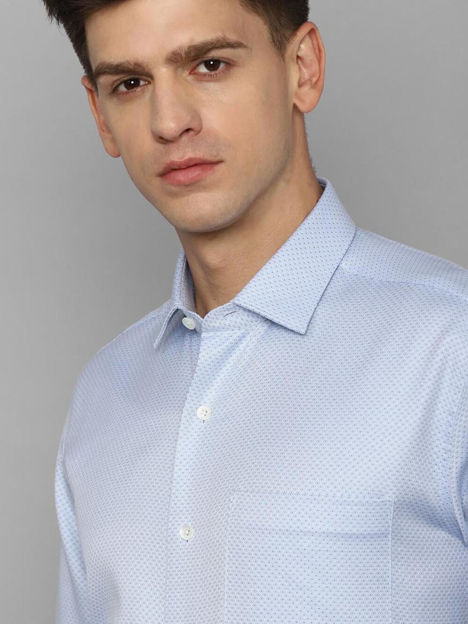 Luxure By Louis Philippe Light Blue Cotton Regular Fit Texture Shirt