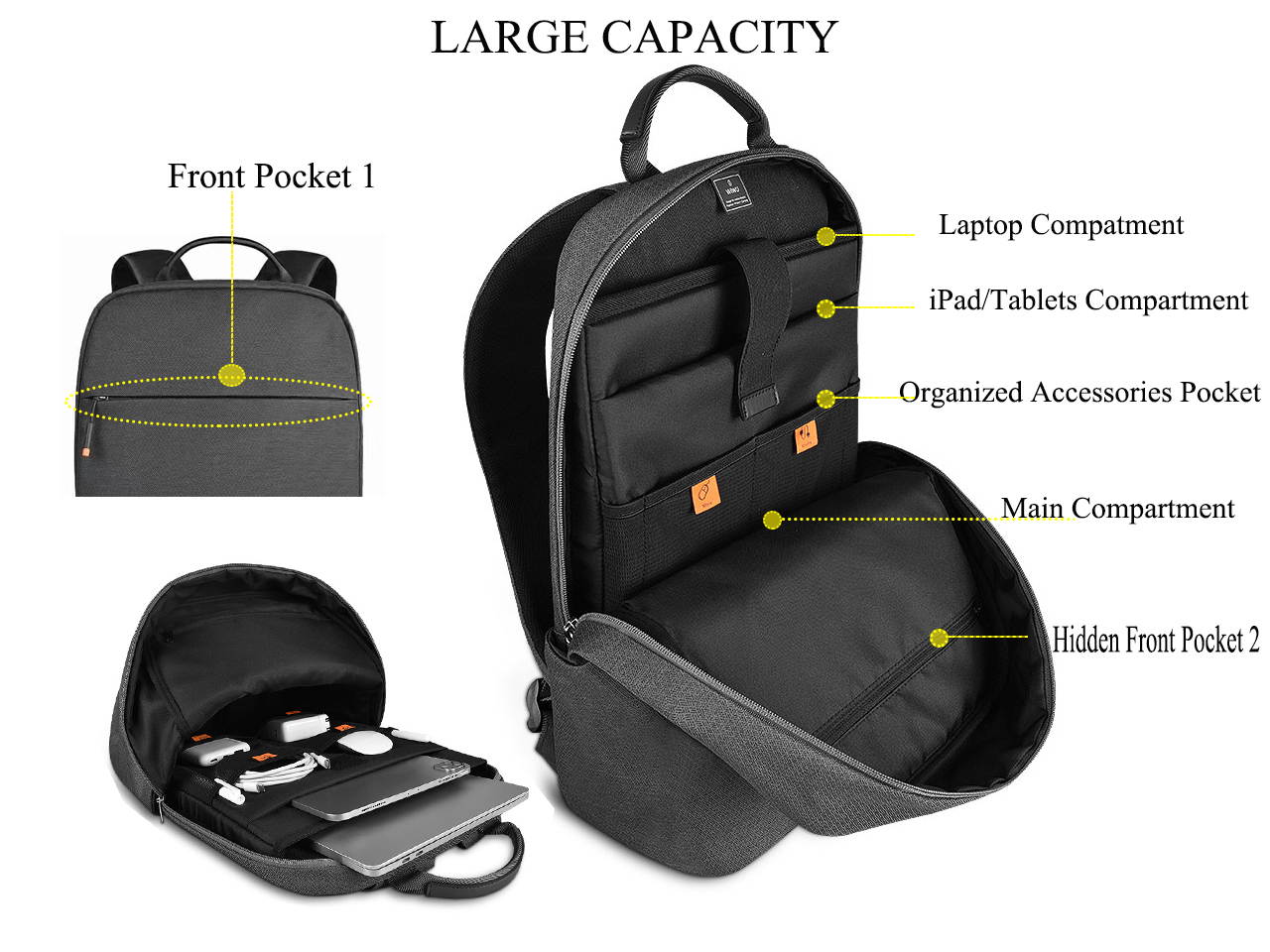 Wiwu Laptop Backpack,Premium Business Travel 15/16/15.6 inch Laptop Bag Water-resistant Polyester, College School Bag Backpacks,Bookbag Casual Hiking Daypack for Women & Men Fits 16 inches Macbook Pro