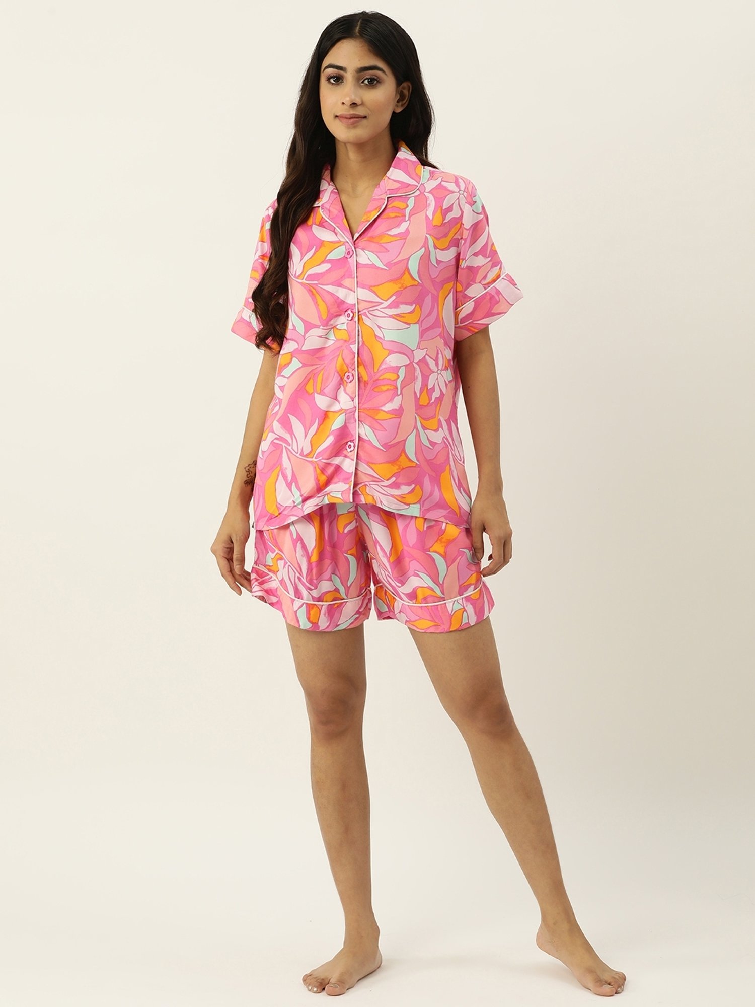 Secret Wish Pink Printed Shirt Shorts Set