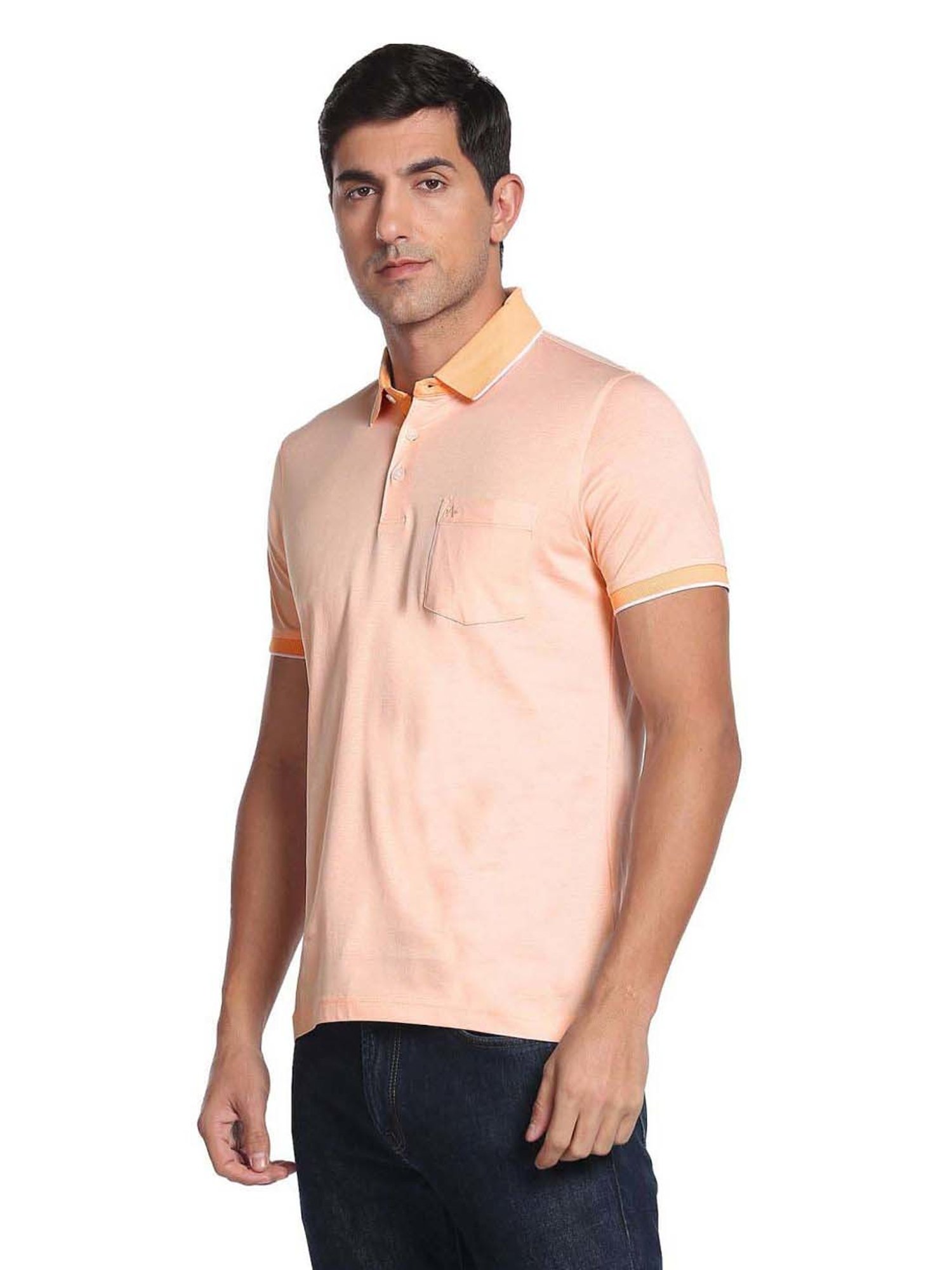Arrow Peach Cotton Regular Fit Self Pattern Polo T-Shirt