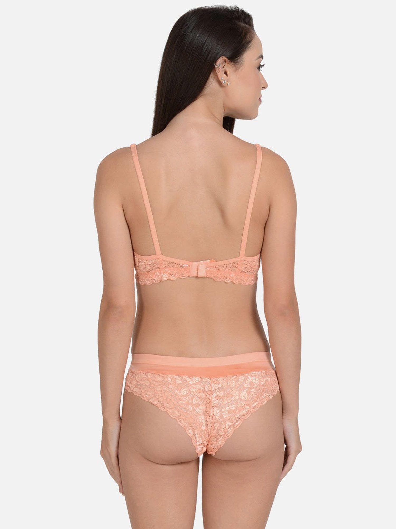 Mod & Shy Peach Lace Bra & Panty Set