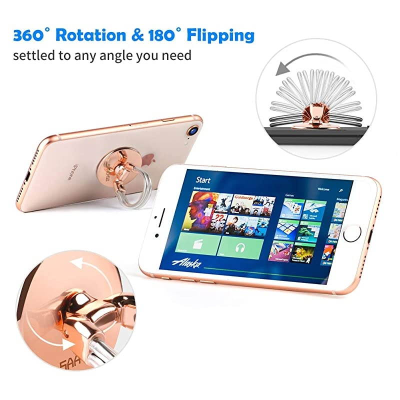 Ring Holder Stand 2 in 1 Universal Air Vent Car Mount and Finger Grip Ring with Strong Sticky Gel Pad Compatible with iX876sPlus Galaxy S9S8S7 Rose Gold