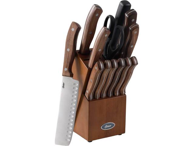 Oster 112058.14 Whitmore 14 Piece Cutlery Set, Stainless Steel with Black Walnut Handles