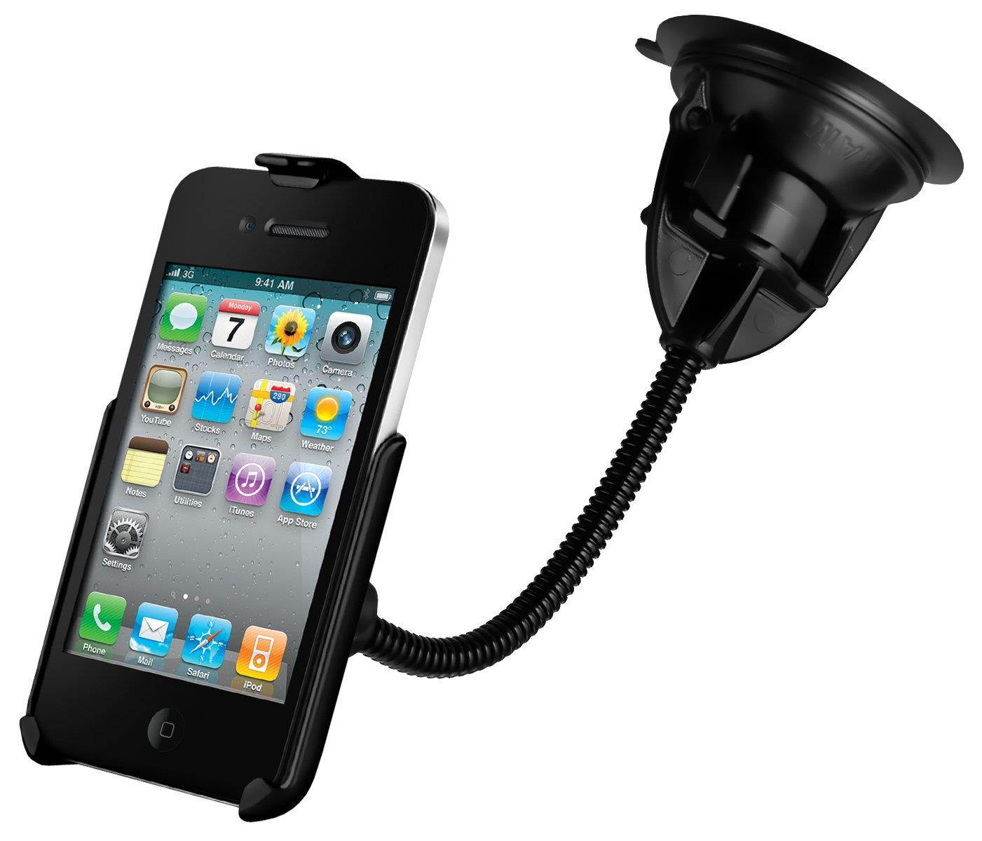 Ram Mount Flex Arm Twist Lock Suction Cup Mount for the Apple iPhone 4 & iPhone 4S Without Case, Skin or Sleeve - Mount - Non-Retail Packaging - Black