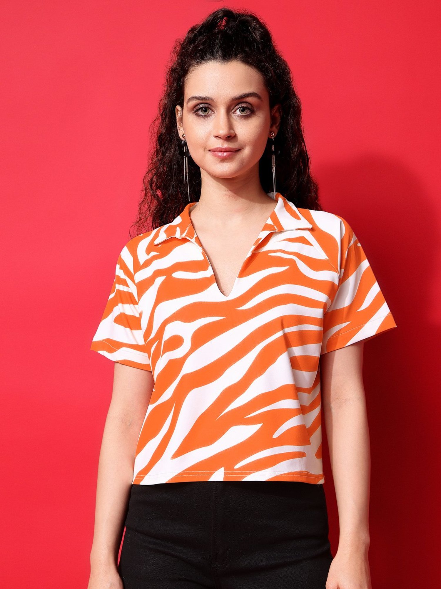 PURVAJA Orange & White Animal Print Top