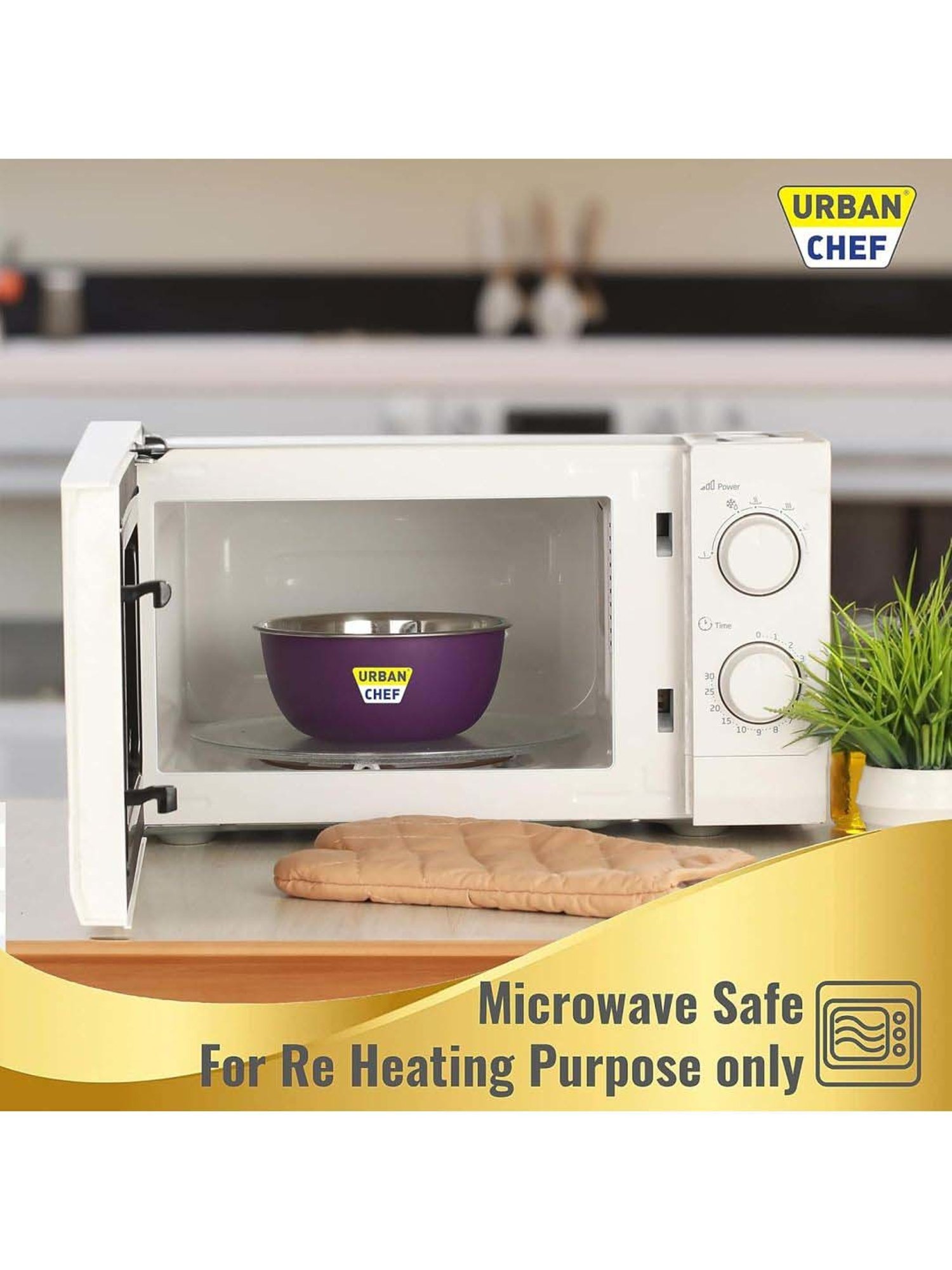 Urban Chef Purple Stainless Steel Microwave Safe Serving Bowl With Lid - Set of 3