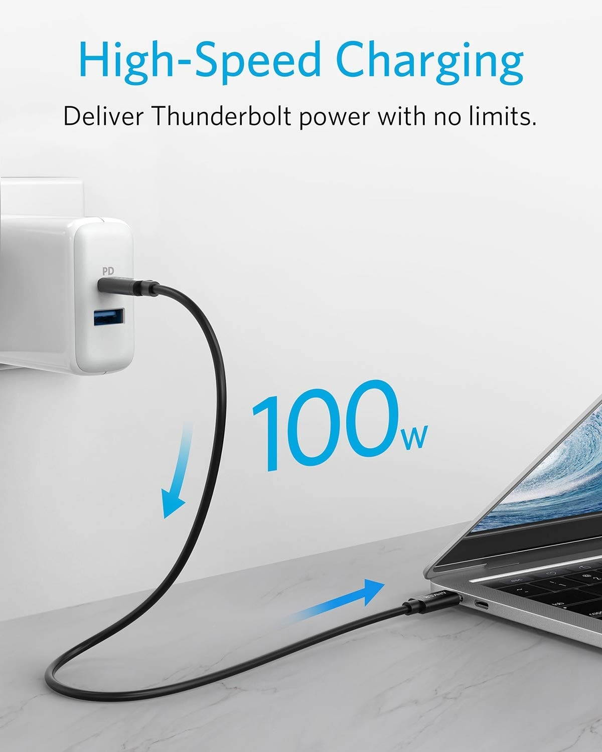 [Intel Certified] Anker Thunderbolt 3.0 Cable 1.6 ft (USB-C to USB-C) Supports 100W Charging / 40Gbps Data Transfer (Compatible with USB 3.1 Gen 1 and 2) Perfect for Type-C Macbooks