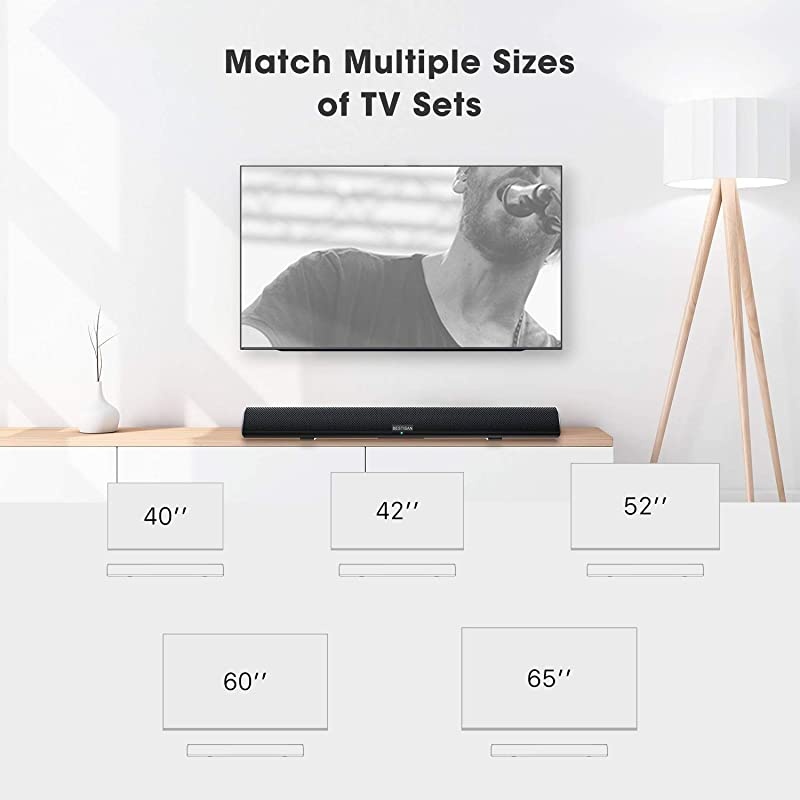 Bar, 100Watt Bestisan bar for TV, Wired & Wireless Bluetooth 5.0 Bar(40 Inch, 6 Drivers, 105dB, Optical Cable Included, Remote Control, Bass Adjustable and Wall Mountable)