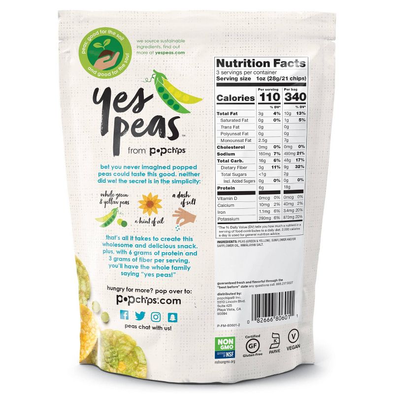 Popchips Yes Pea's Himalayan Salt Vegetable Chips - 3oz