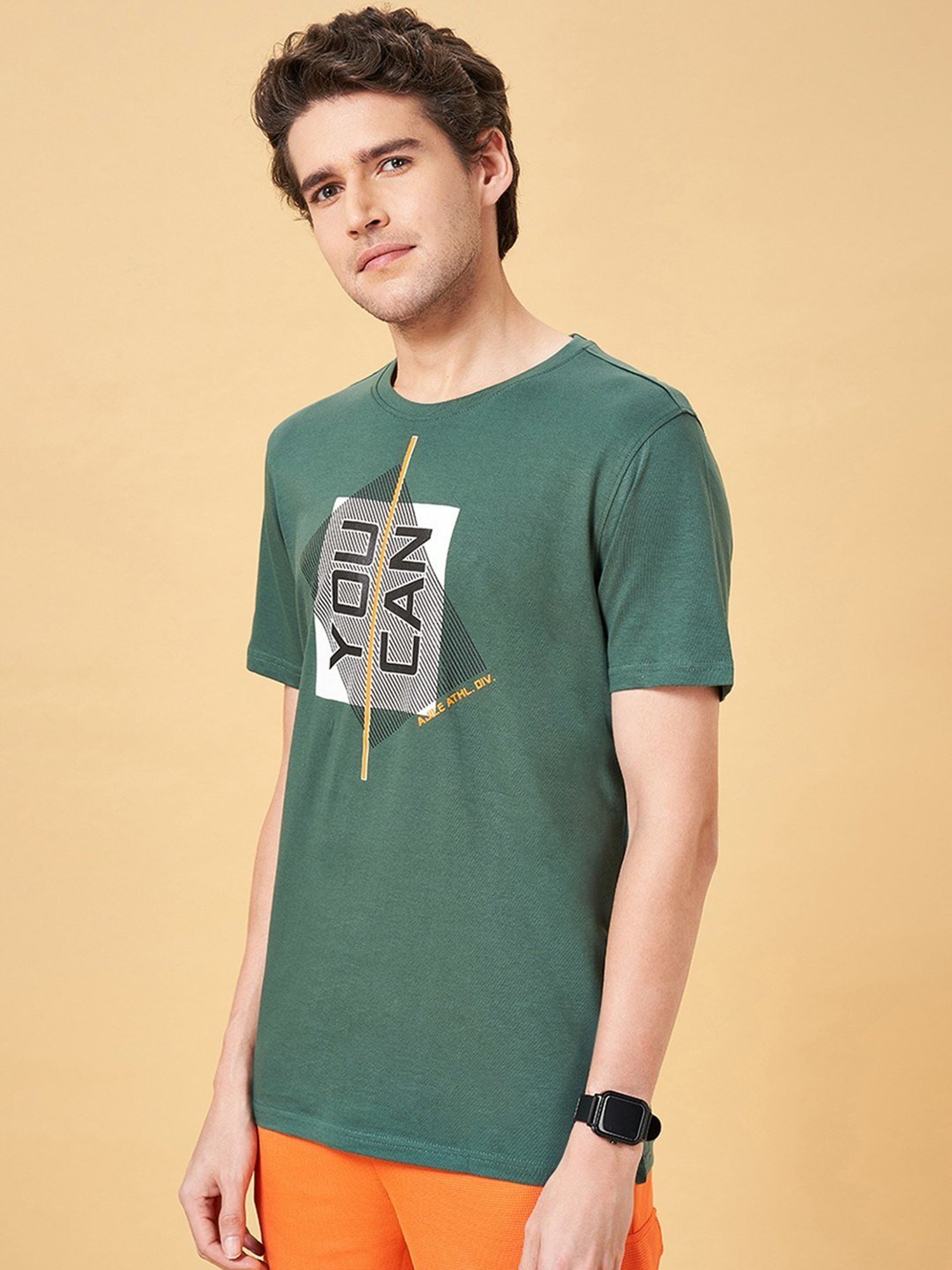 Ajile by Pantaloons Sage Cotton Slim Fit Printed T-Shirt