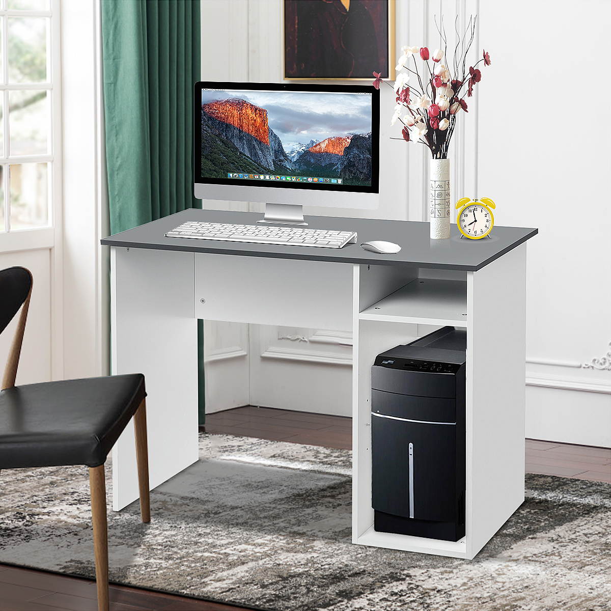 White Home Office Computer Desk Writing Table PC Laptop With Shelves Storage