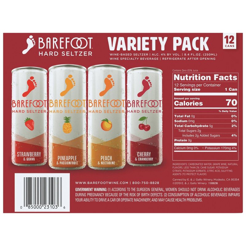 Barefoot Hard Seltzer Variety Pack - 12pk/250ml Cans
