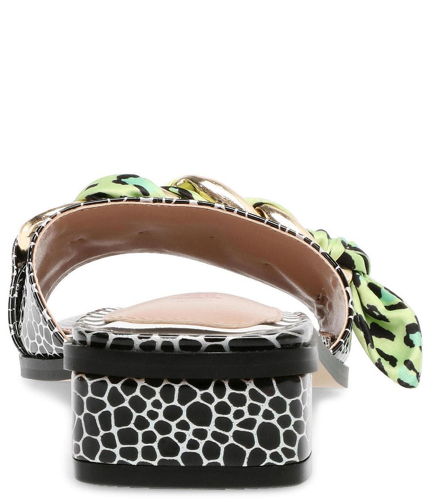 Betsey Johnson Milley Reptile Print Scarf Chain Block Heel Slides