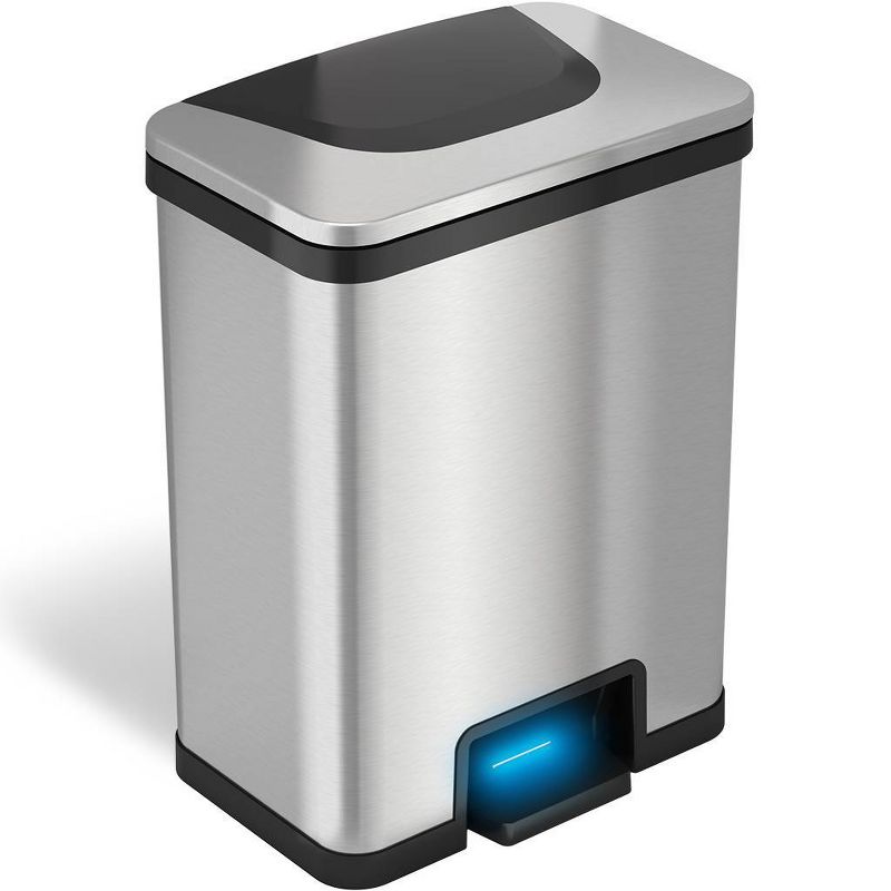 halo quality 13gal TapCan Stainless Steel Pedal Sensor Step Trash Can with Black Trim