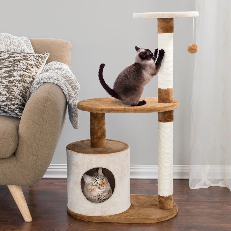 PETMAKER 3 Tier Cat Tree Condo with Scratching Posts Brown/Tan
