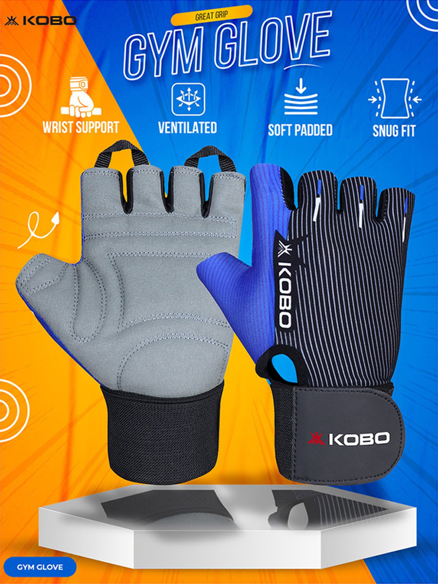 Kobo Weight Lifting Gym Gloves (Blue) Size - L