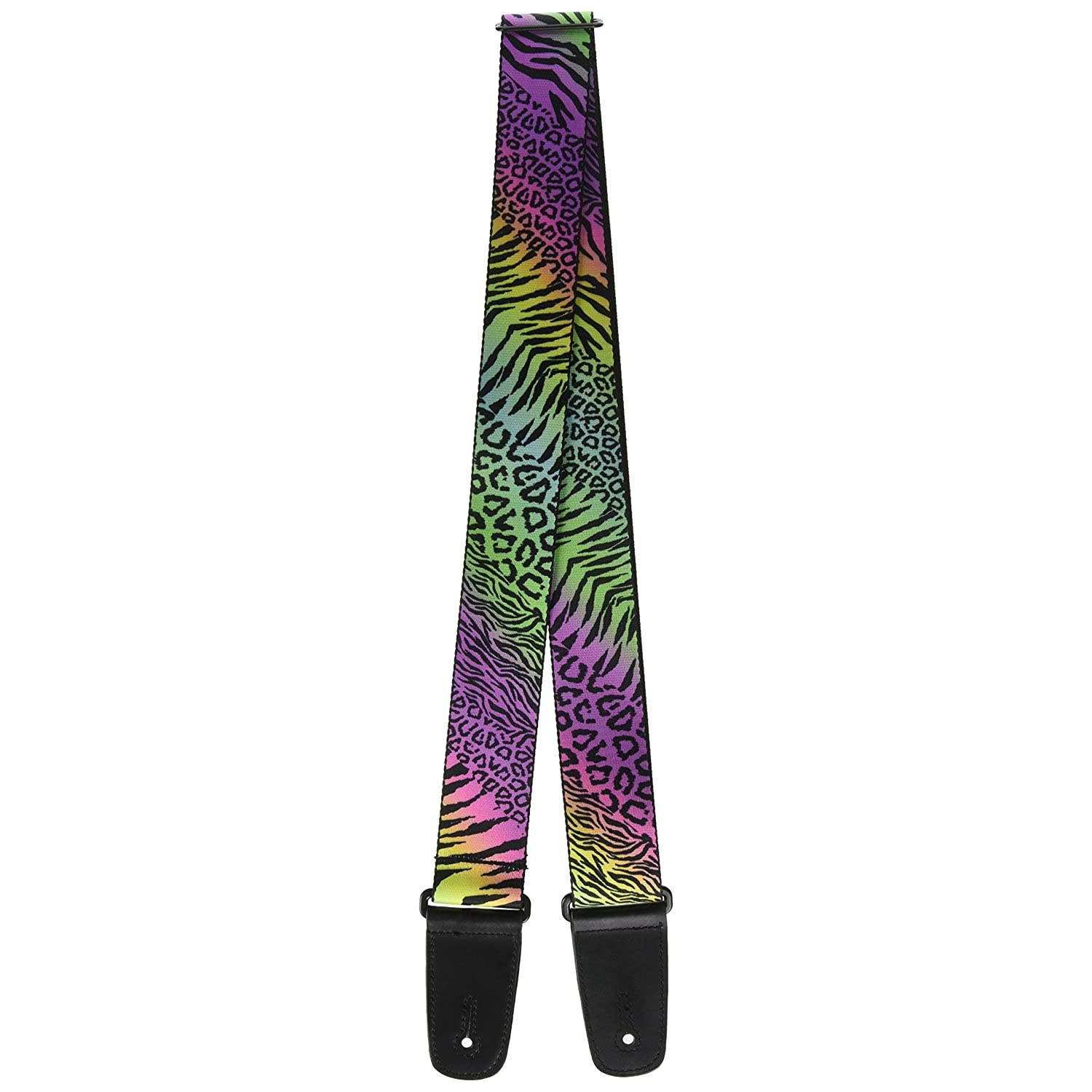 Guitar Strap Animal Skins Rainbow Black 2 Inches Wide