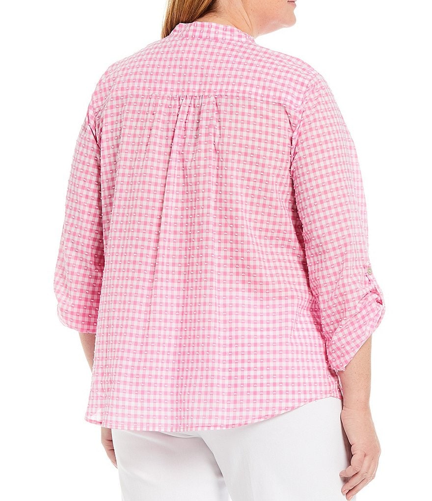 Democracy Plus Size Floral Print 3/4 Puff Sleeve V-Neck Knit Top