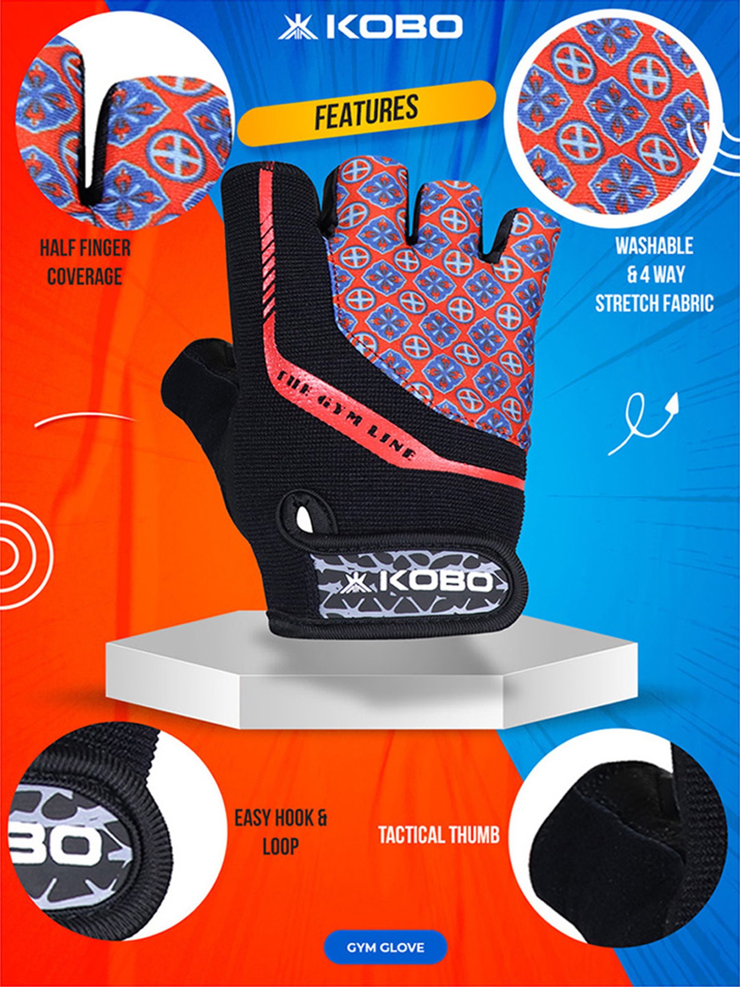 Kobo Weight Lifting Gym Gloves (Black) Size - L