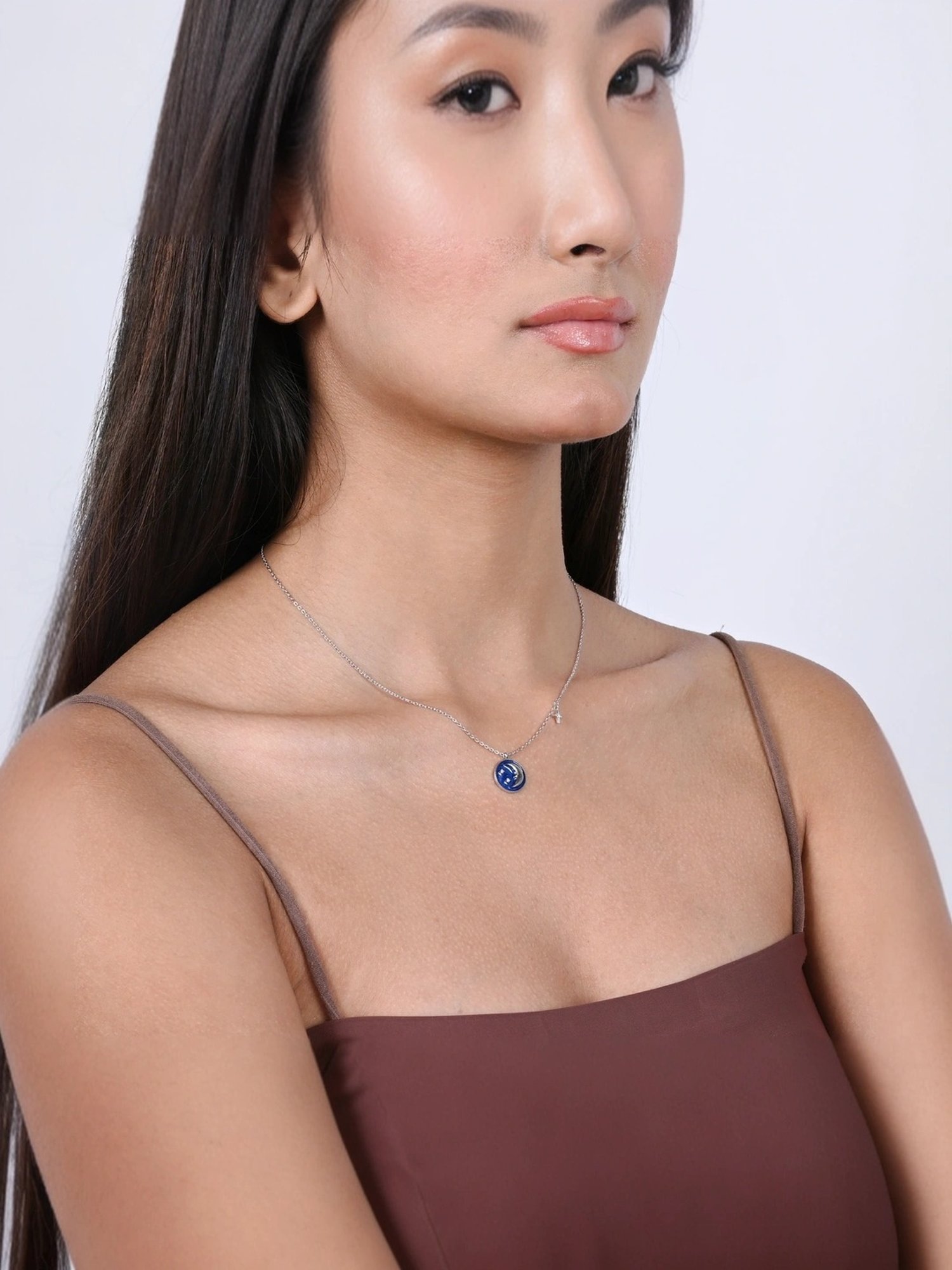 Touch925 Sterling Silver Sapphire Moon Necklace for Women & Girls