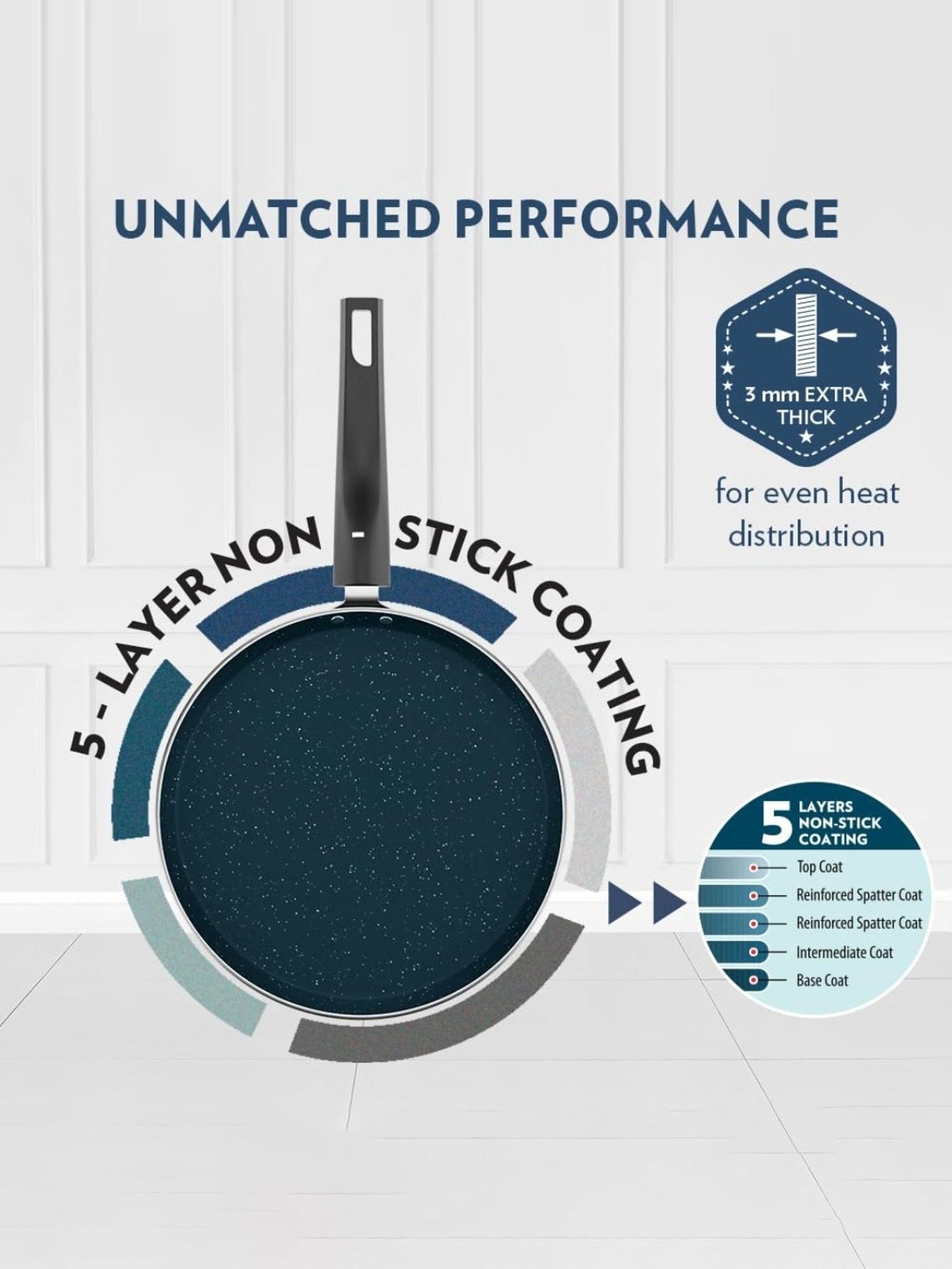 Borosil Aluminium 28 cm Induction Non-Stick Tawa with Wood-Finish Handle (Blue)