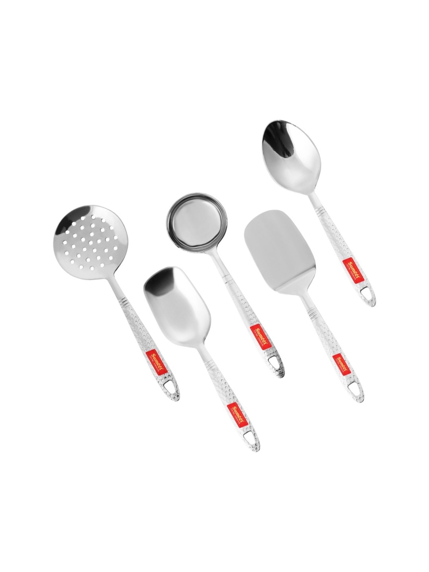 Sumeet S.S.Small Serving&Cooking Spoon Set-5pc(1Turner,1Serving Spoon,1Skimmer,1Basting Spoon,1Ladle
