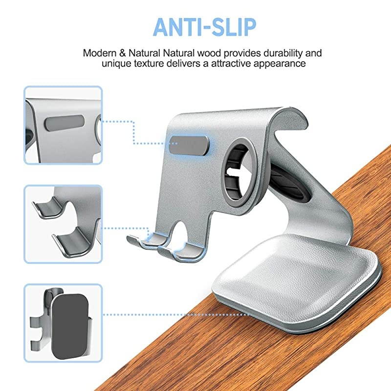 Cellphone and Apple Watch Stand  2 in1 Universal Desktop Stand Holder for iPhone iPhone 11 Pro Max iPhone 11 iPhone 11 Pro Phone and Apple Watch38mm42mmGray Leather