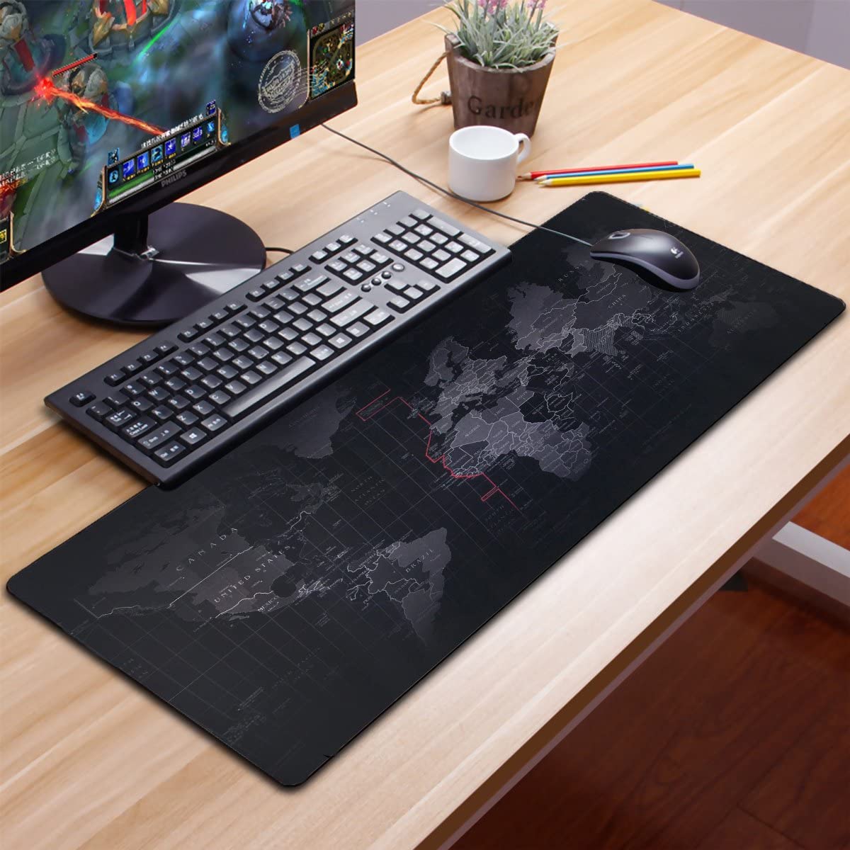 RGB Gaming Mouse Pad - Large Led Keyboard Pad, Mouse Mat with HD Map, Smoothly Waterproof Surface, Non-Slip Rubber Base, 31.5"X 11.8" & 14 Light Modes