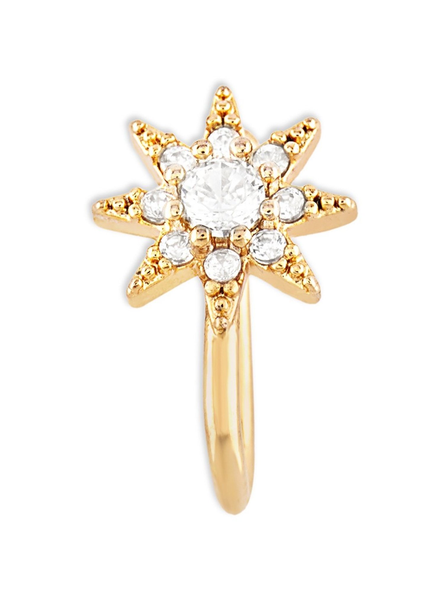 Zaveri Pearls Gold Tone Cubic Zirconia Embellished Star Contemporary Brass ClipOn Nose Pin-ZPFK17178