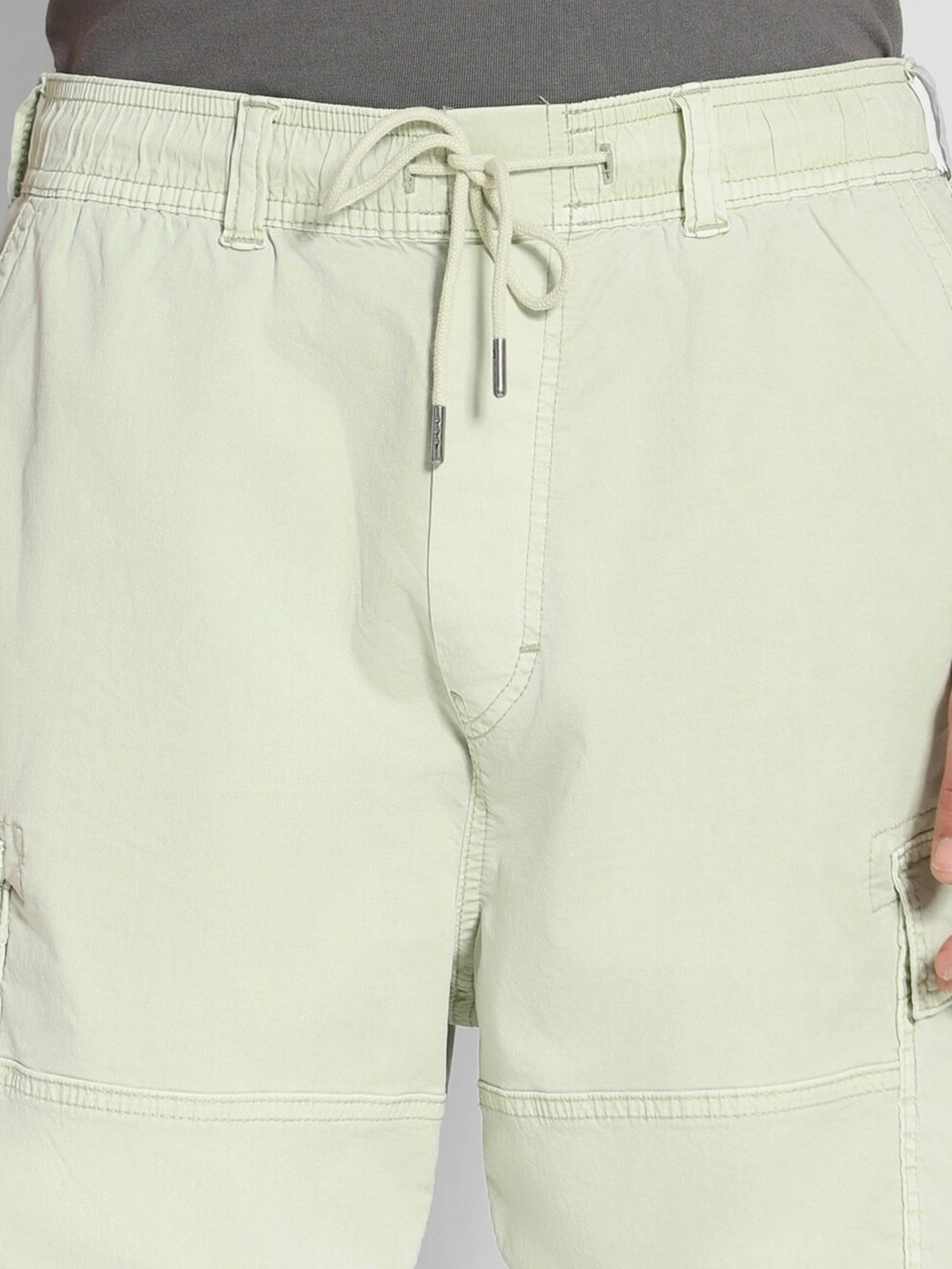 American Eagle Green Cotton Regular Fit Cargo Shorts