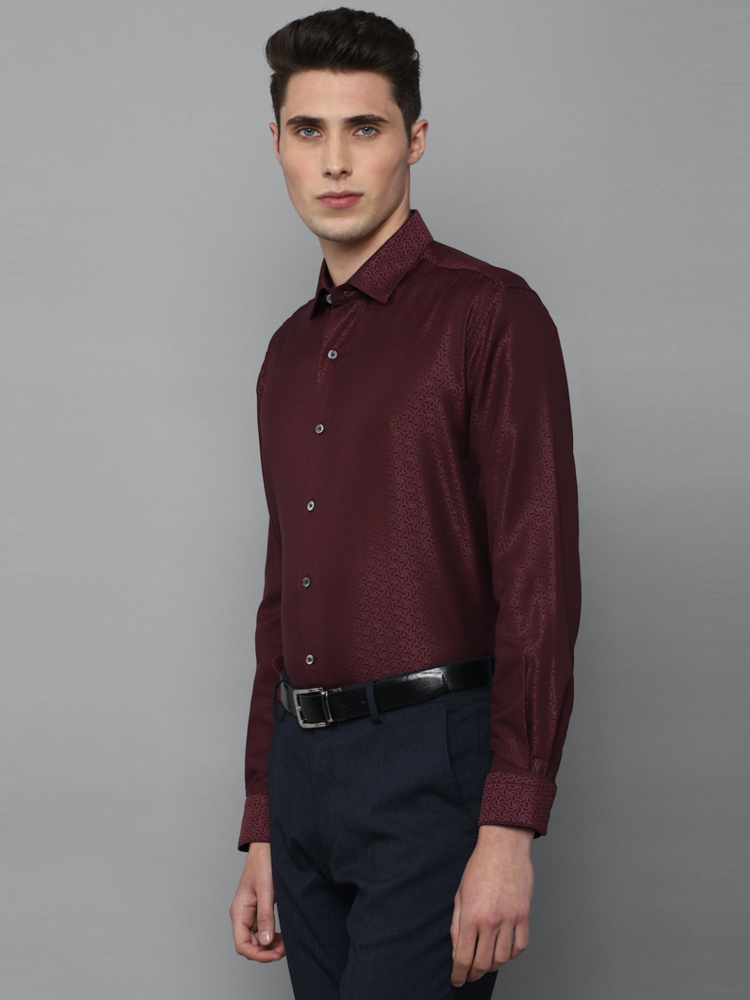 Luxure By Louis Philippe Maroon Regular Fit Printed Shirt