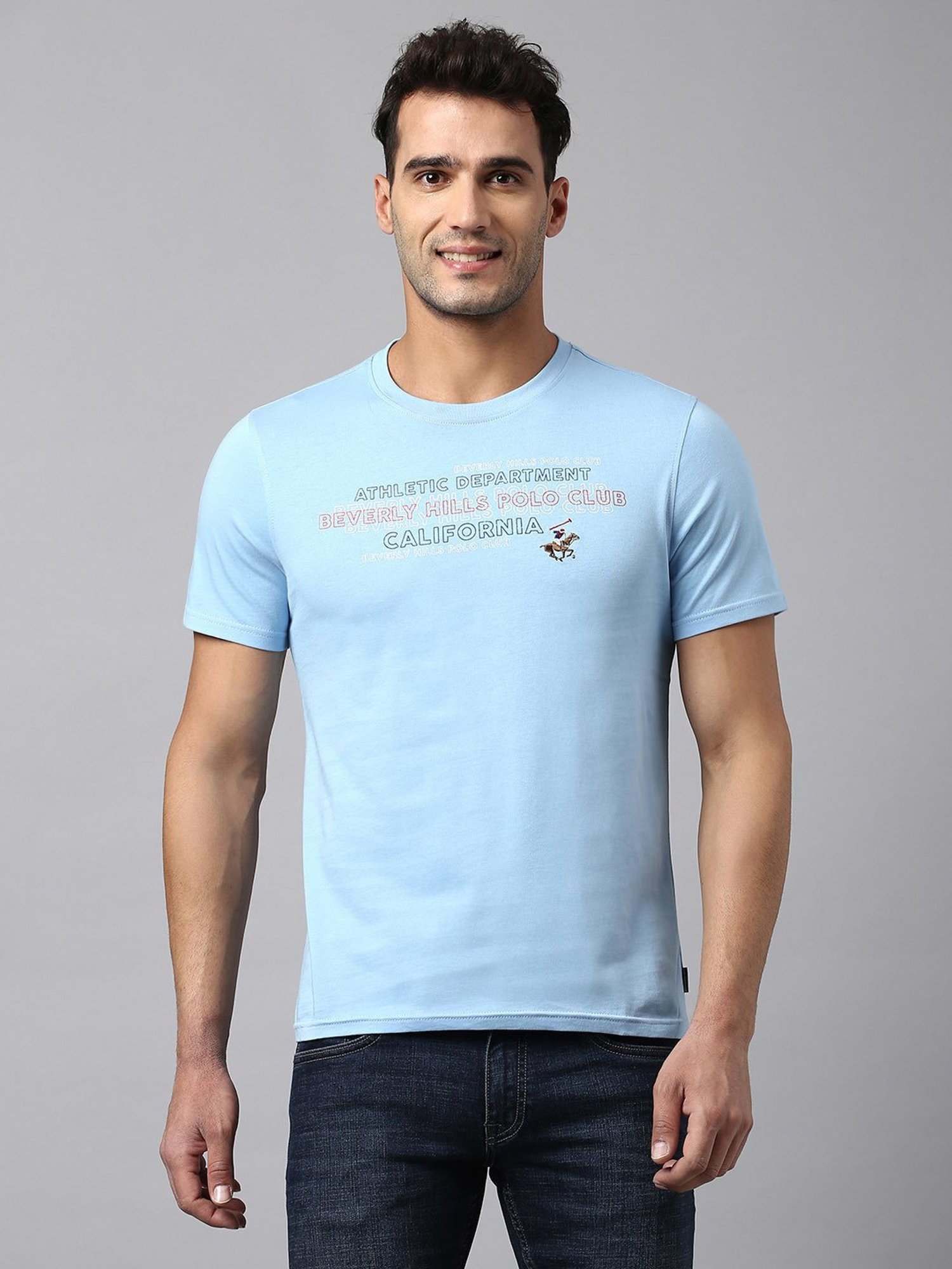 Beverly Hills Polo Club Light Blue Regular Fit Cotton Crew T-Shirt