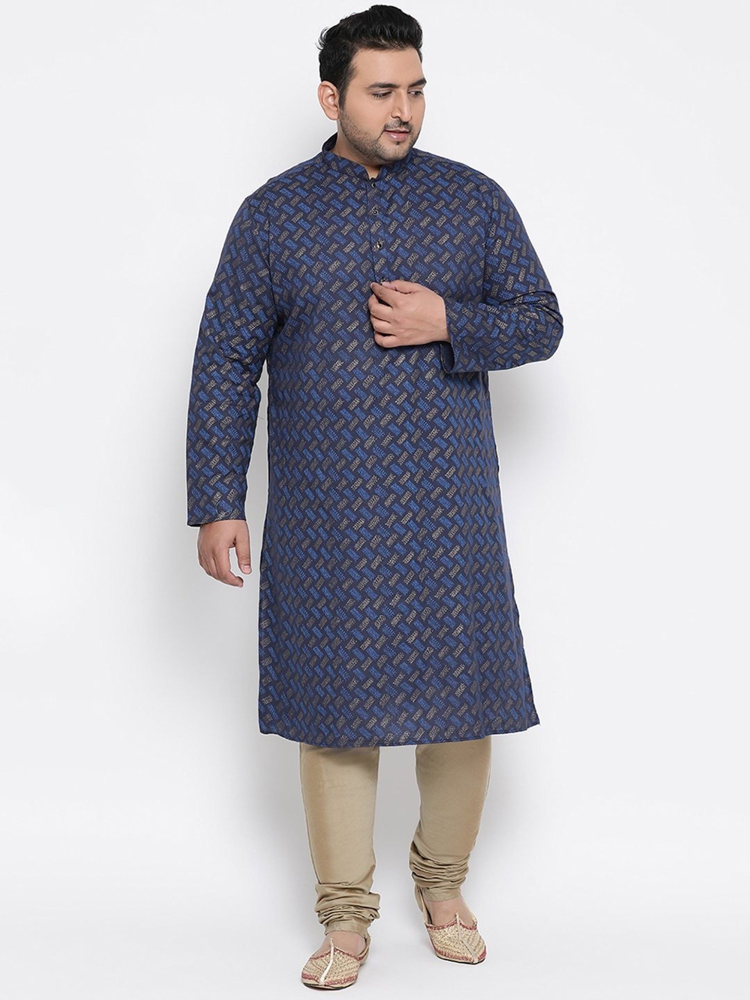 KISAH PLUS Navy Regular Fit Printed Kurta