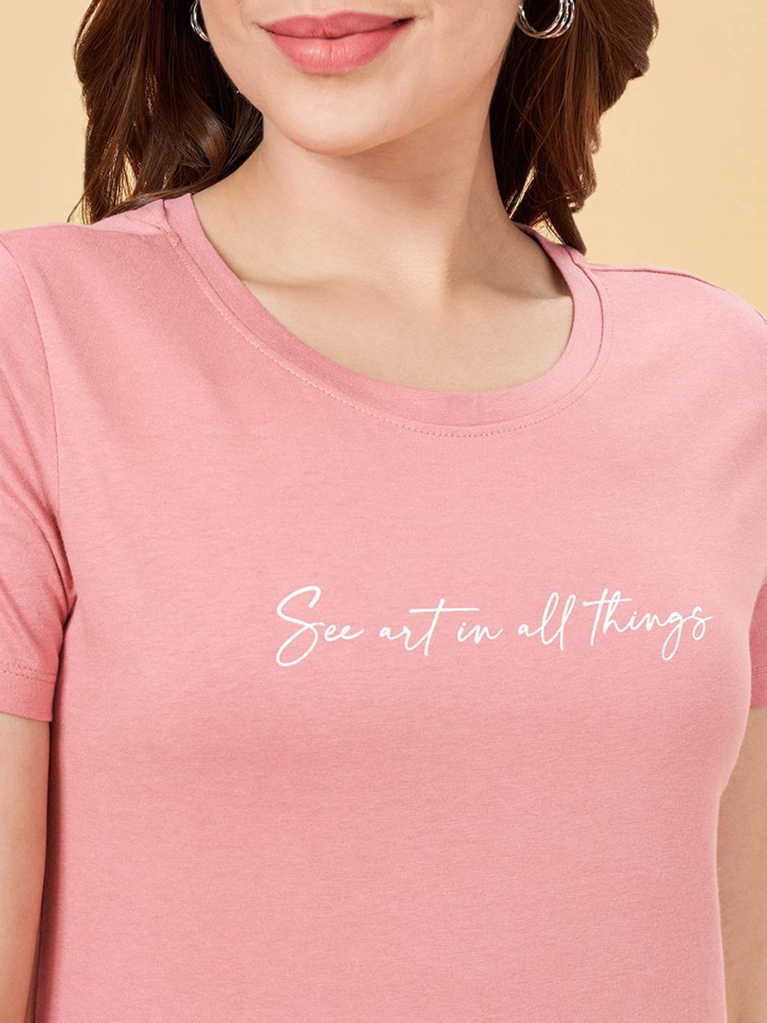 Honey by Pantaloons Pink Cotton Printed T-Shirt