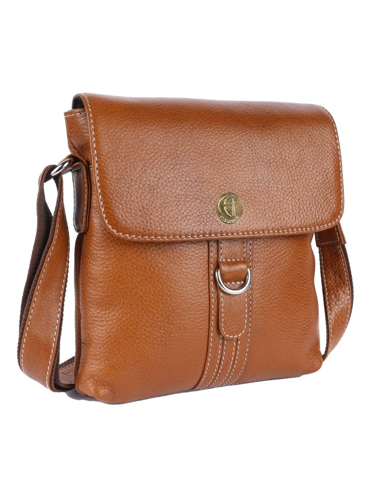 HiLEDER Brown Textured Medium Leather 8 inch Cross Body Bag
