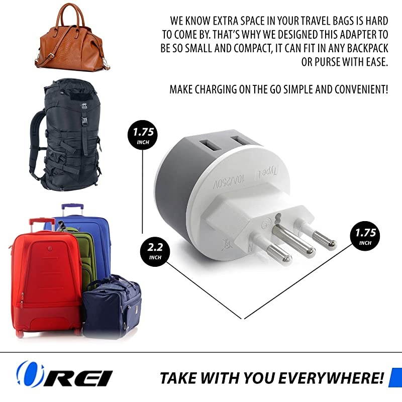 Uruguay Power Plug Adapter by OREI with 2 USA Inputs Travel 3 Pack Type L US12ASafe Grounded Use with Cell Phones Laptop Camera Chargers CPAP and More