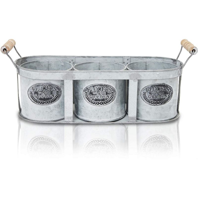 Farmlyn Creek 4 Pack Galvanized Metal Buckets with Metal Tray, Rustic Garden Planters (3.75 x 4 in)