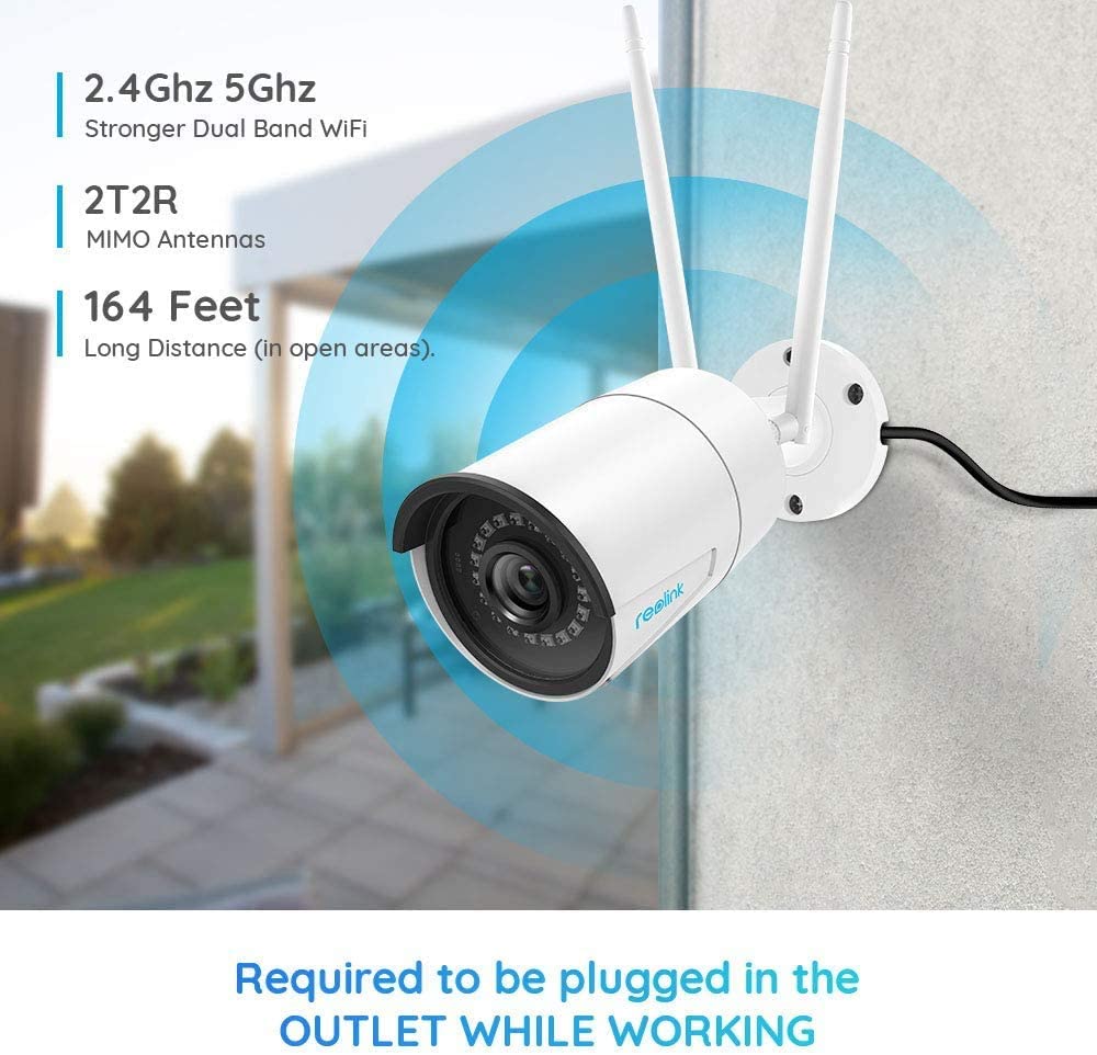 Security Camera, Reolink 4MP HD Plug-in WiFi Security Camera for Indoor Outdoor, 2.4/5Ghz WiFi, Night Vision, IP66 Waterproof, Motion Detection, Work with Google Assistant, Audio Recording, RLC-410W