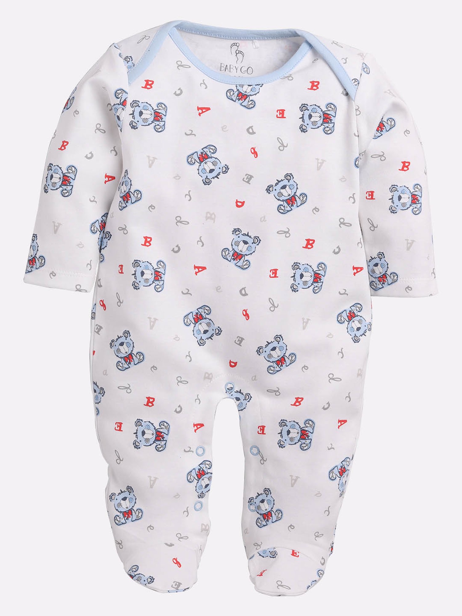 Baby Go Kids White & Blue Printed Rompers (Pack Of 2)