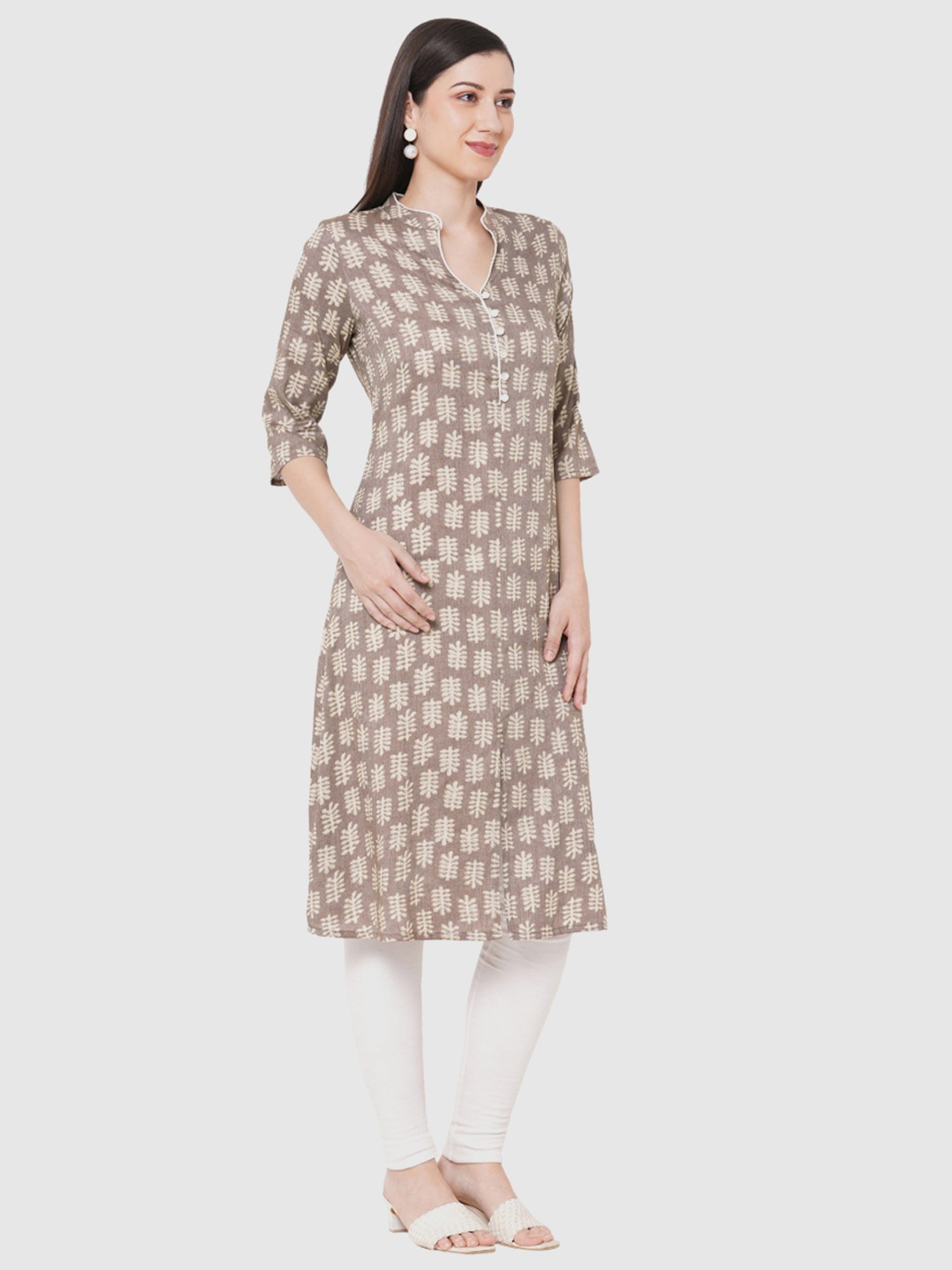 Fusion Beats Grey Printed A Line Kurta