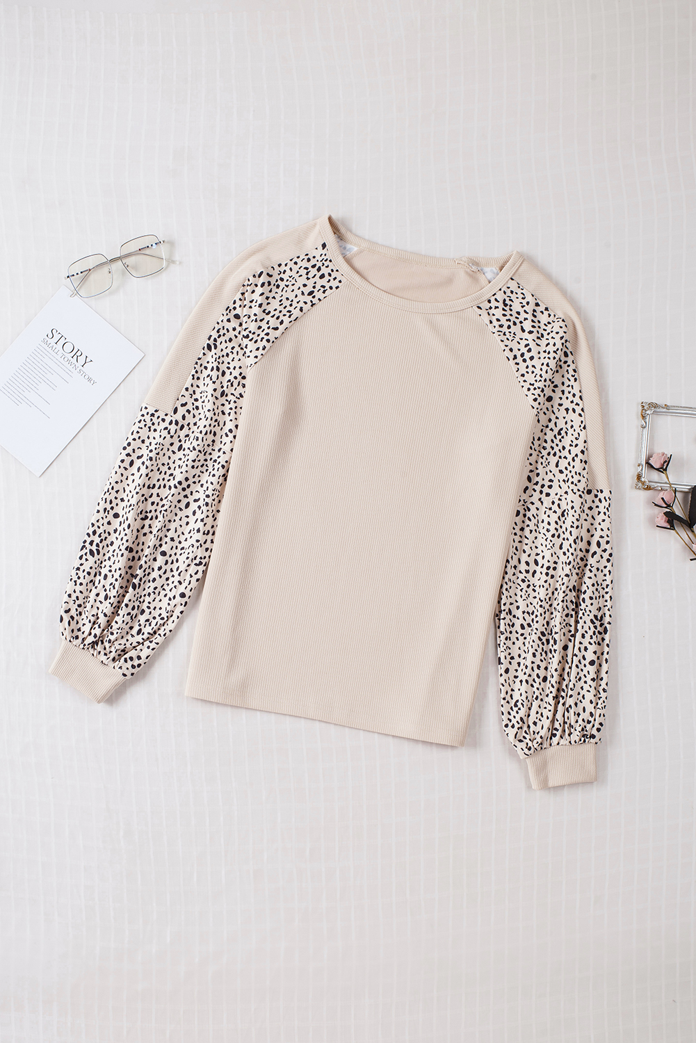 Blank Sweatshirt - Blush Pink Bishop Sleeve Animal Print Long Sleeve Shirt Customized