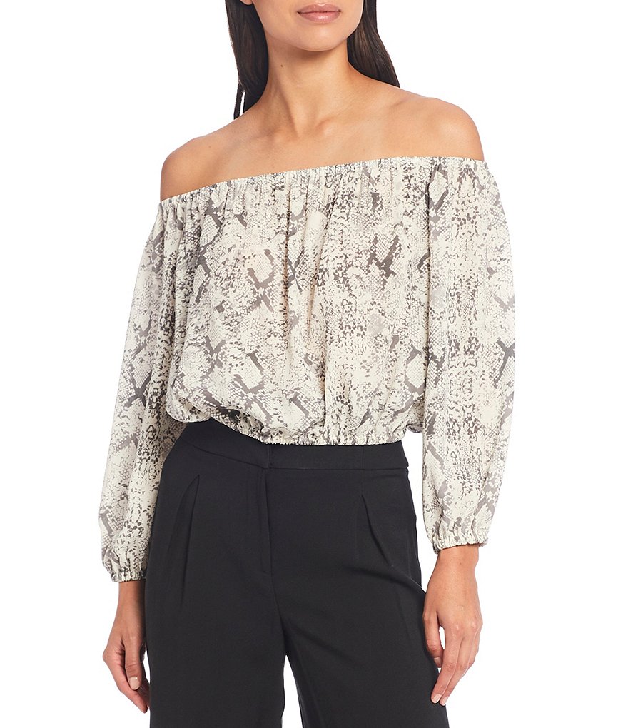 BB Dakota by Steve Madden Up to Here Puff Elbow Sleeve Mock Neck Smocked Top