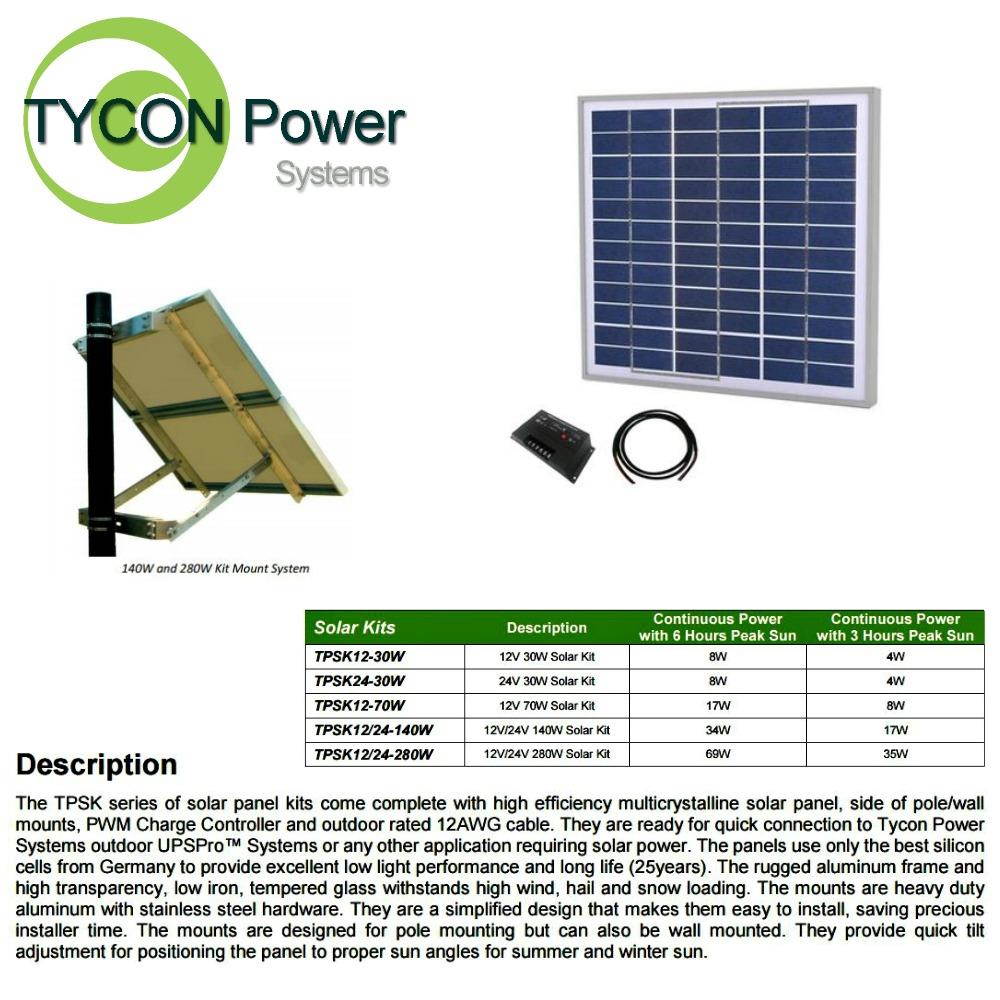Tycon Power TPSK12-30W 12V 30W Solar Kit with Panel Pole Mount Controller Cable