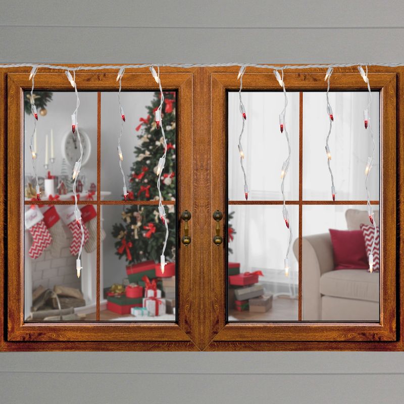 Brite Star Set of 50 Red and Frosted Clear Mini Window Icicle Christmas Lights - 2.6 ft White Wire